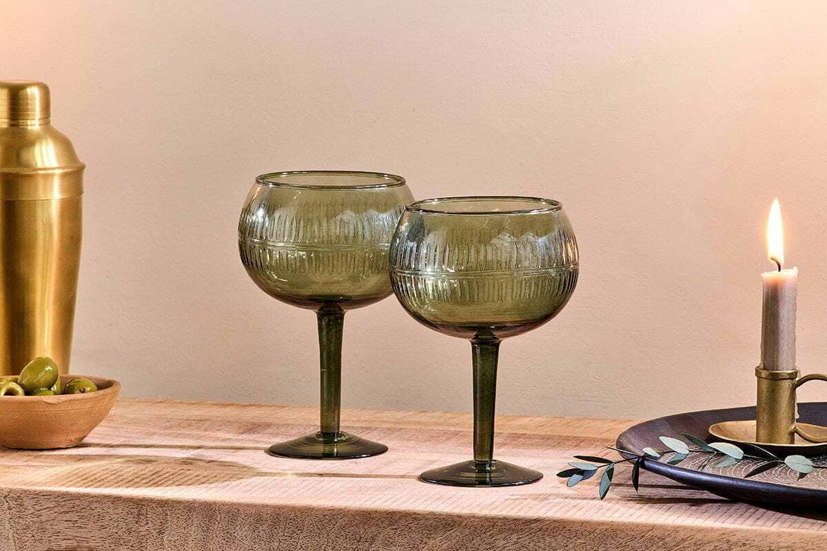 Mila Gin Glass - Dark Emerald - (Set of 2)-GLASSWARE-Nkuku