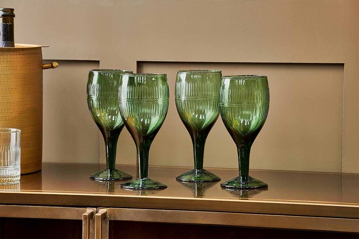 Mila Wine Glass - Dark Emerald (Set of 4)-GLASSWARE-Nkuku