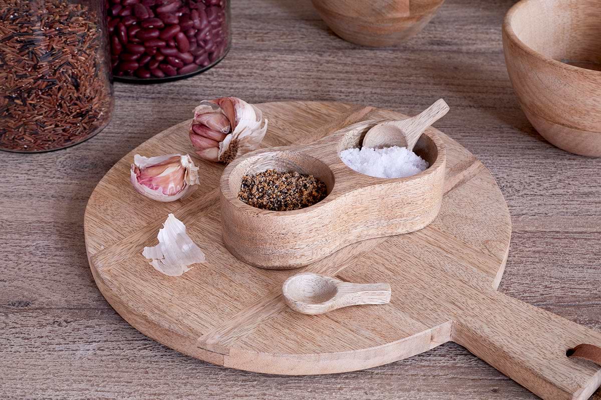 Milaku Mango Wood Salt & Pepper Server - Natural-KITCHEN STORAGE & UTILITY-Nkuku