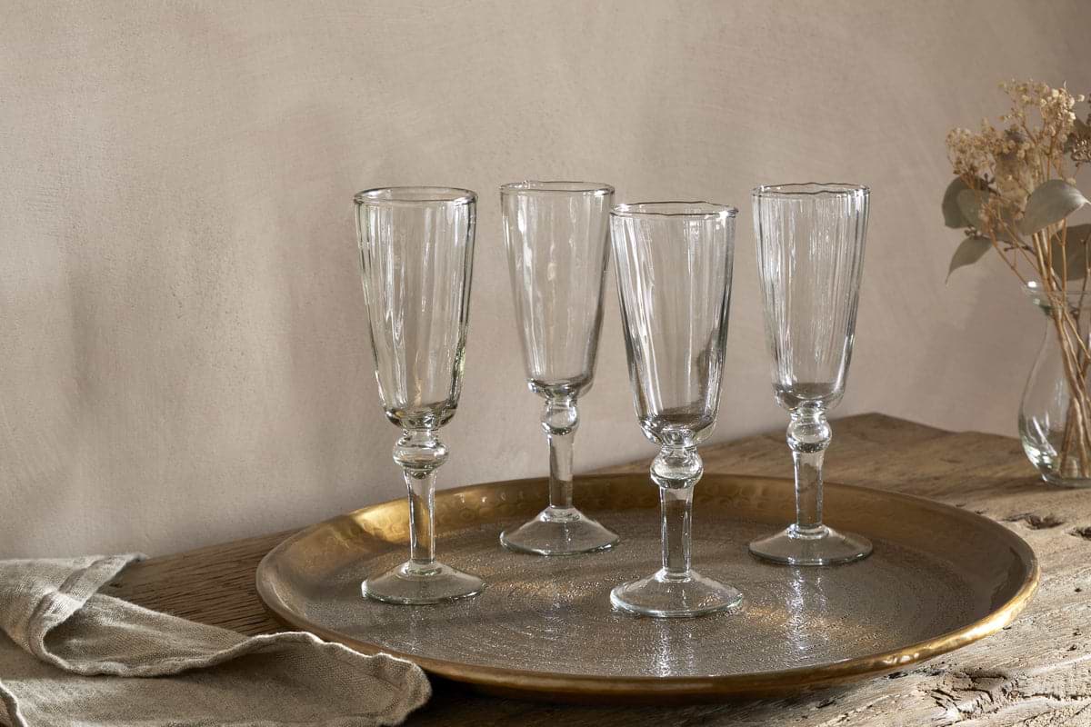 Minati Champagne Flute - Clear (Set of 4)-GLASSWARE-Nkuku