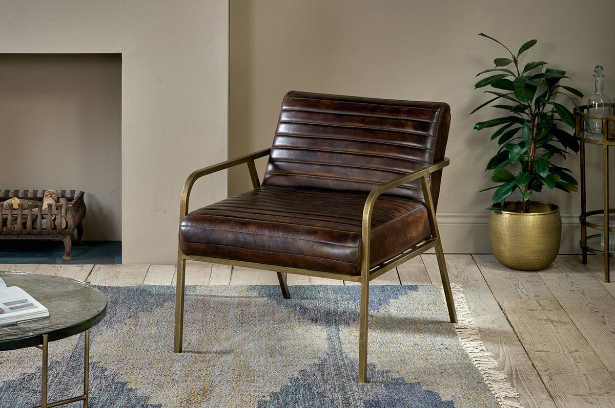 Mirai Ribbed Leather Armchair-SEATING-Nkuku