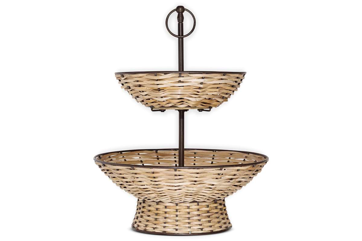 Montali Rattan 2 Tier Fruit Stand - Black & Natural