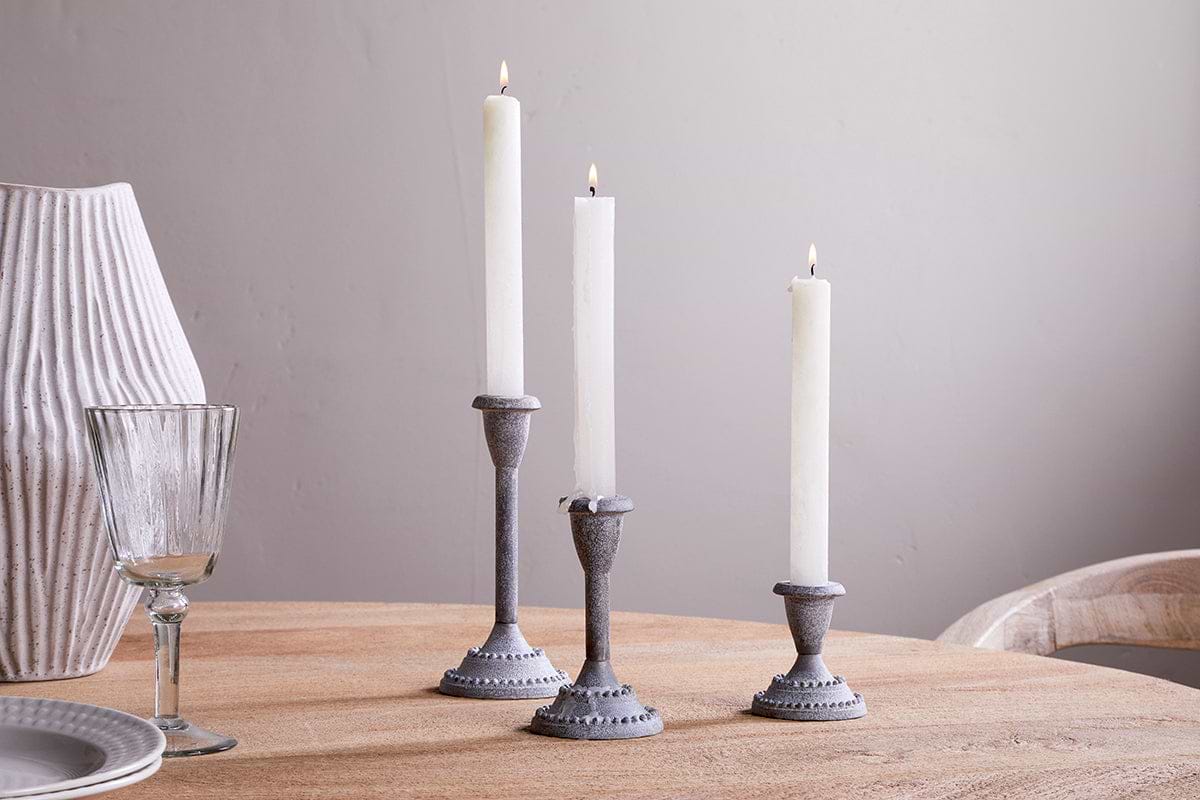 Moremi Candle Holders - Aged Zinc - (Set of 3)-CANDLES HOLDERS & LANTERNS-Nkuku