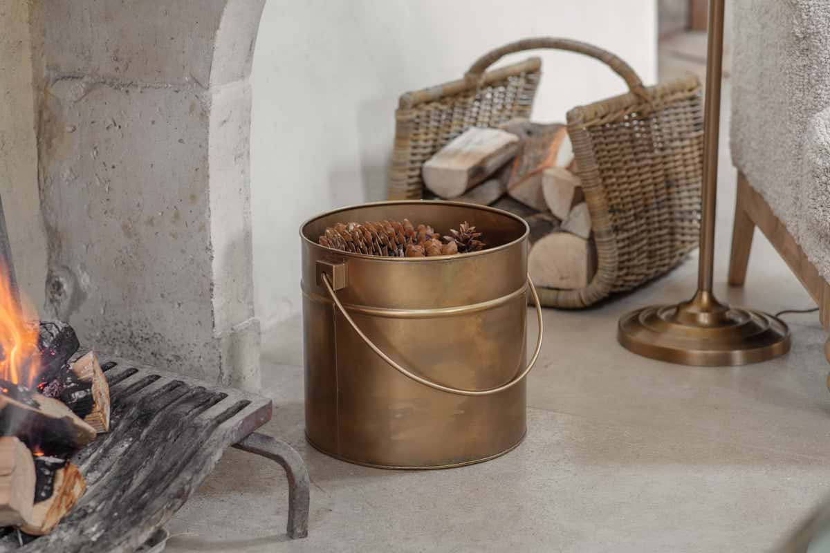 Mosat Iron Fireside Bucket - Antique Brass-STORAGE-Nkuku