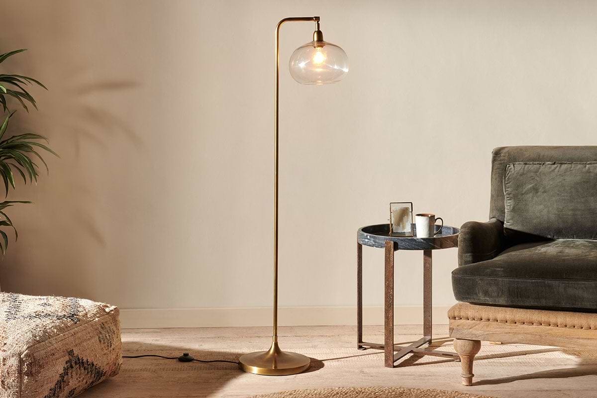 Mulia Recycled Glass Floor Lamp - Antique Brass-LAMPS-Nkuku