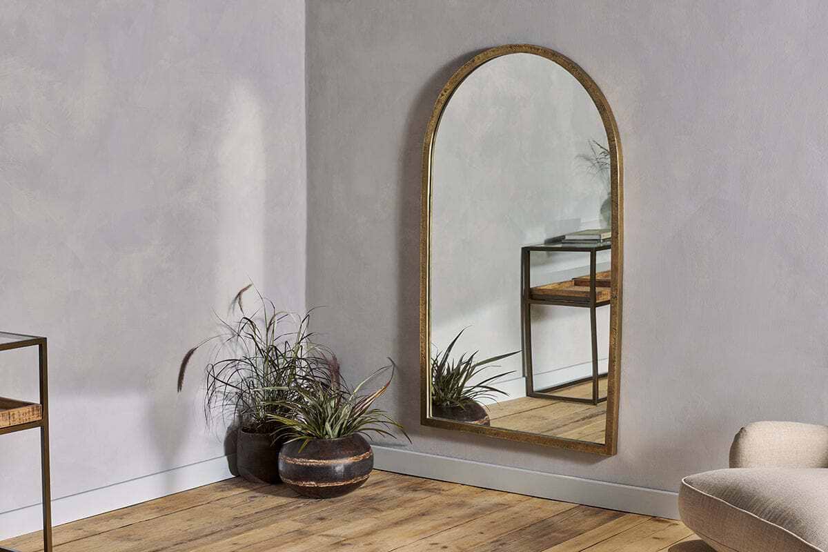 Murwara Full Length Arched Mirror - Antique Brass-MIRRORS-Nkuku