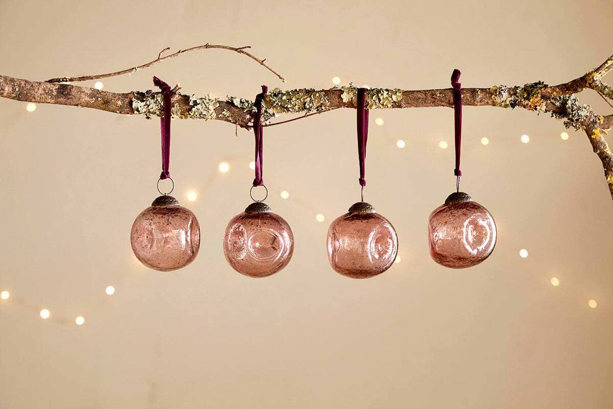Nishan Pinched Baubles - Copper (Set of 4)-CHRISTMAS DECORATIONS-Nkuku