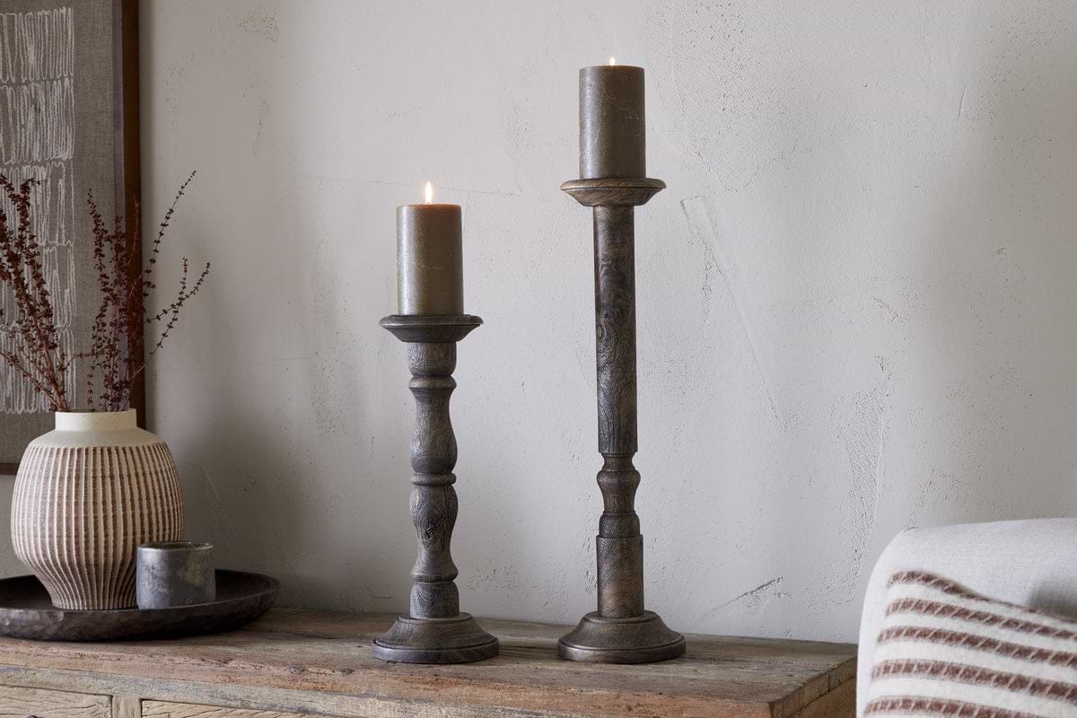 Nayati Rustic Wood Pillar Candle Stick - Dark Stain-CANDLES HOLDERS & LANTERNS-Nkuku