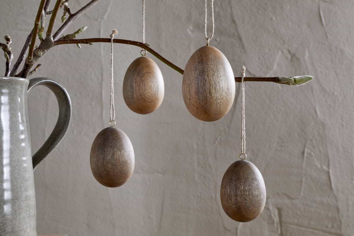 Dima Mango Wood Hanging Egg Decoration - Natural - (Set of 4)-DECORATIVE ACCESSORIES-Nkuku