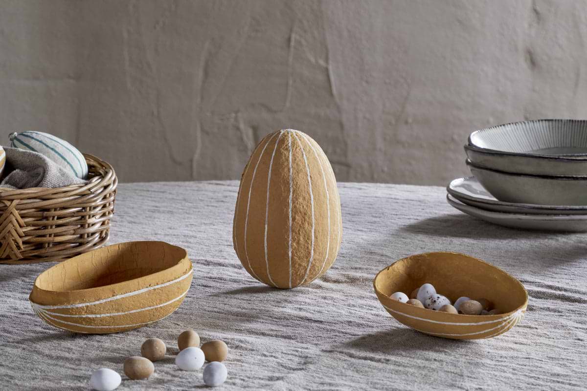Surya Recycled Cotton Paper Side Opening Egg - Ochre & Cream-DECORATIVE ACCESSORIES-Nkuku
