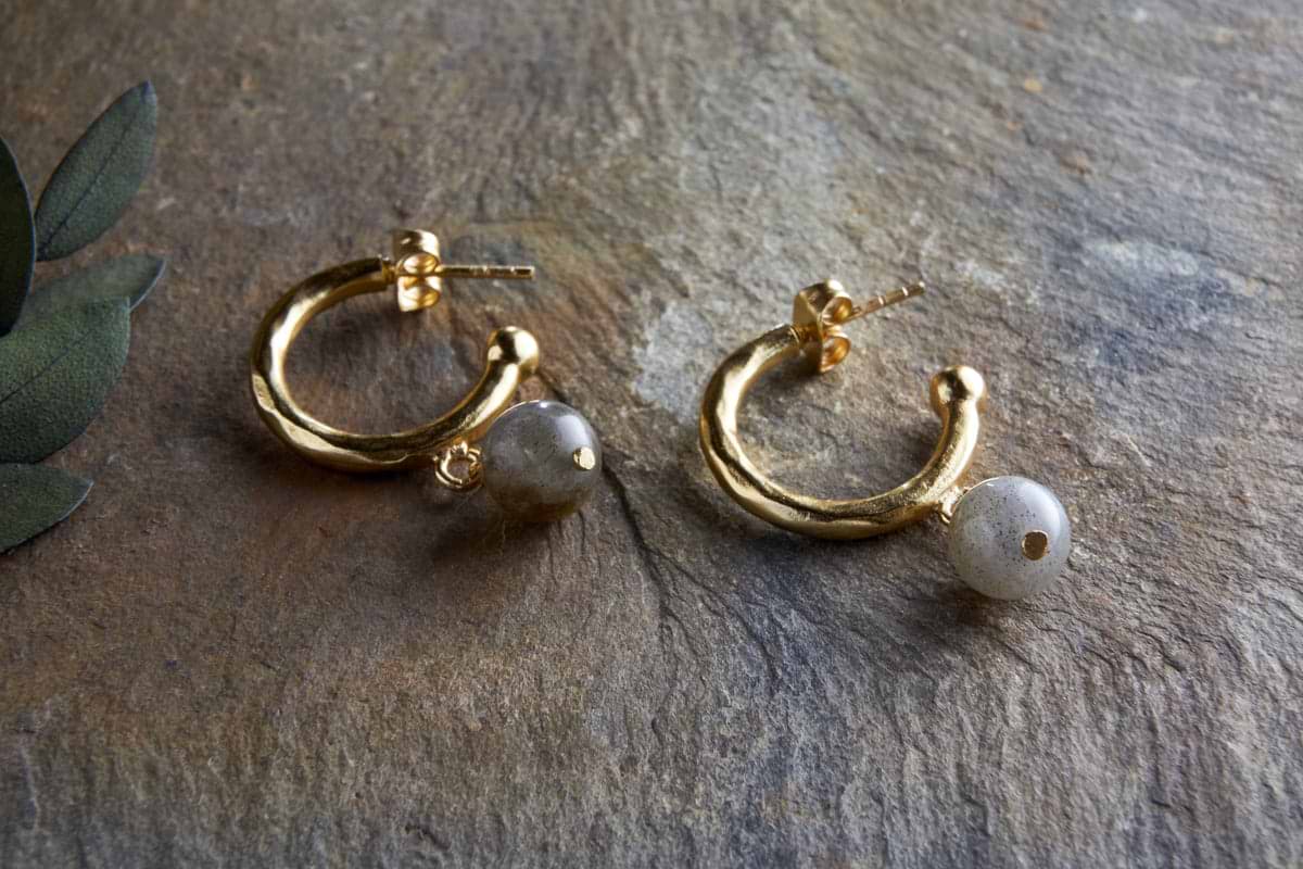 Marai Labradorite Earrings - Labradorite & Gold-GIFTING-Nkuku