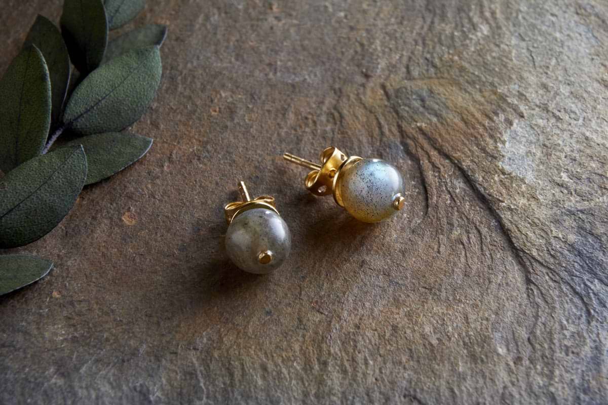 Marai Labradorite Stud Earrings - Labradorite & Gold-GIFTING-Nkuku