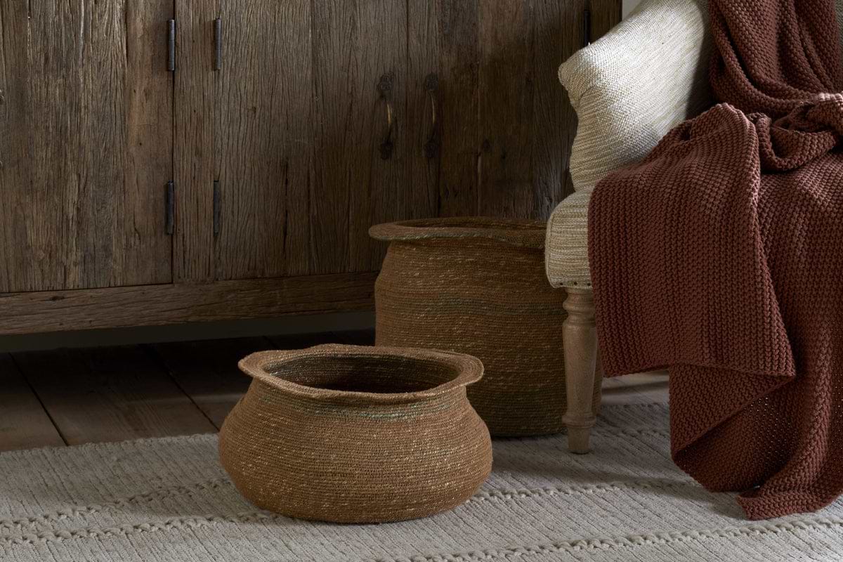 Rana Short Basket - Natural & Moss-STORAGE-Nkuku