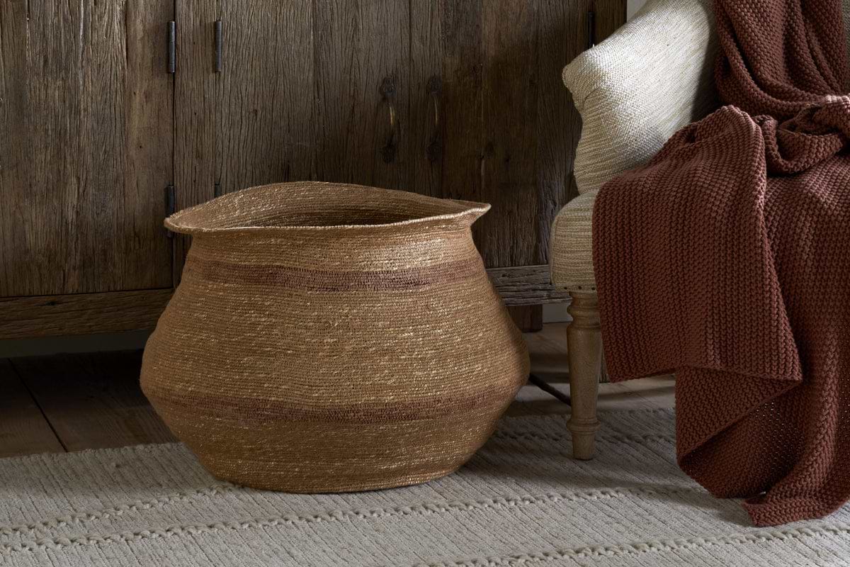 Rana Wide Basket - Natural & Rust-STORAGE-Nkuku