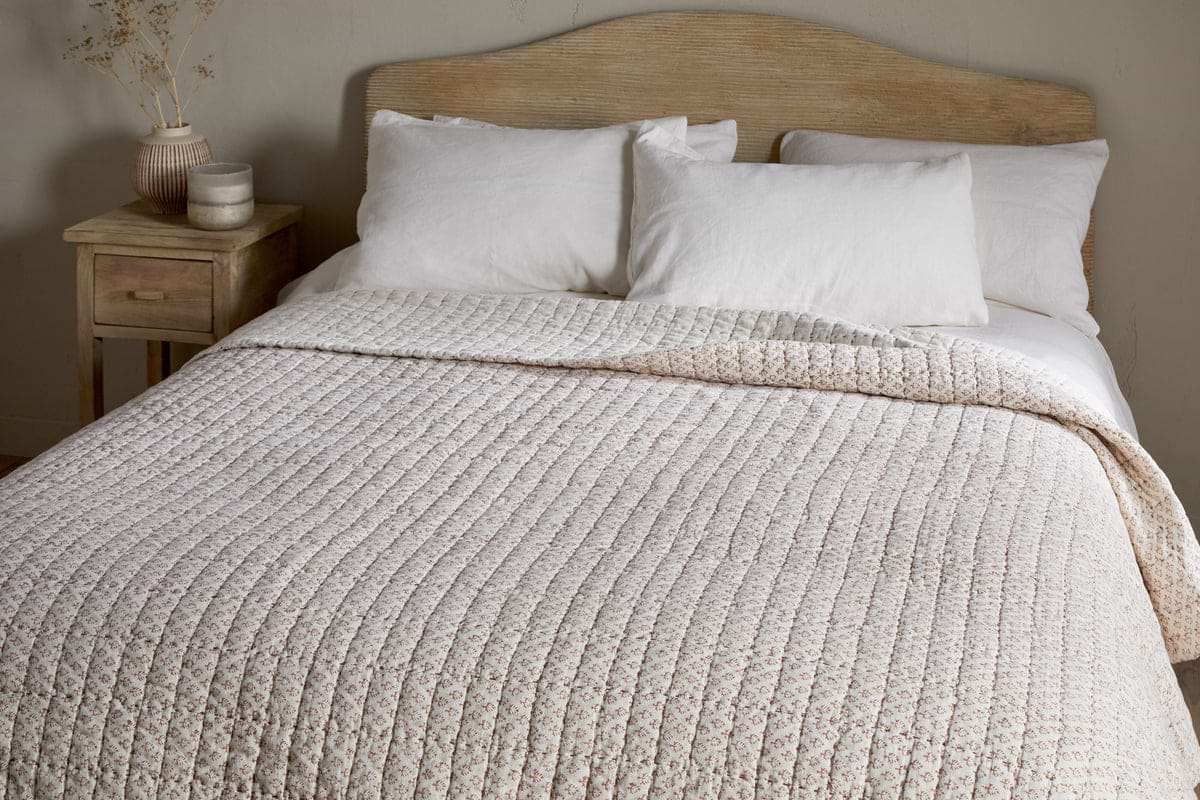 Peplu Cotton & Linen Screen Print Bed Quilt - Rust-TEXTILES-Nkuku