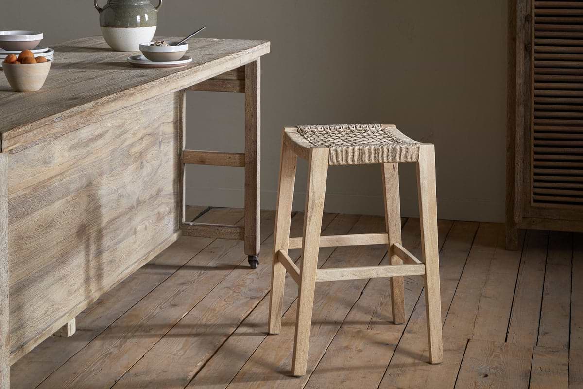 Aamani Mango Wood & Cord Counter Stool - Natural-SEATING-Nkuku