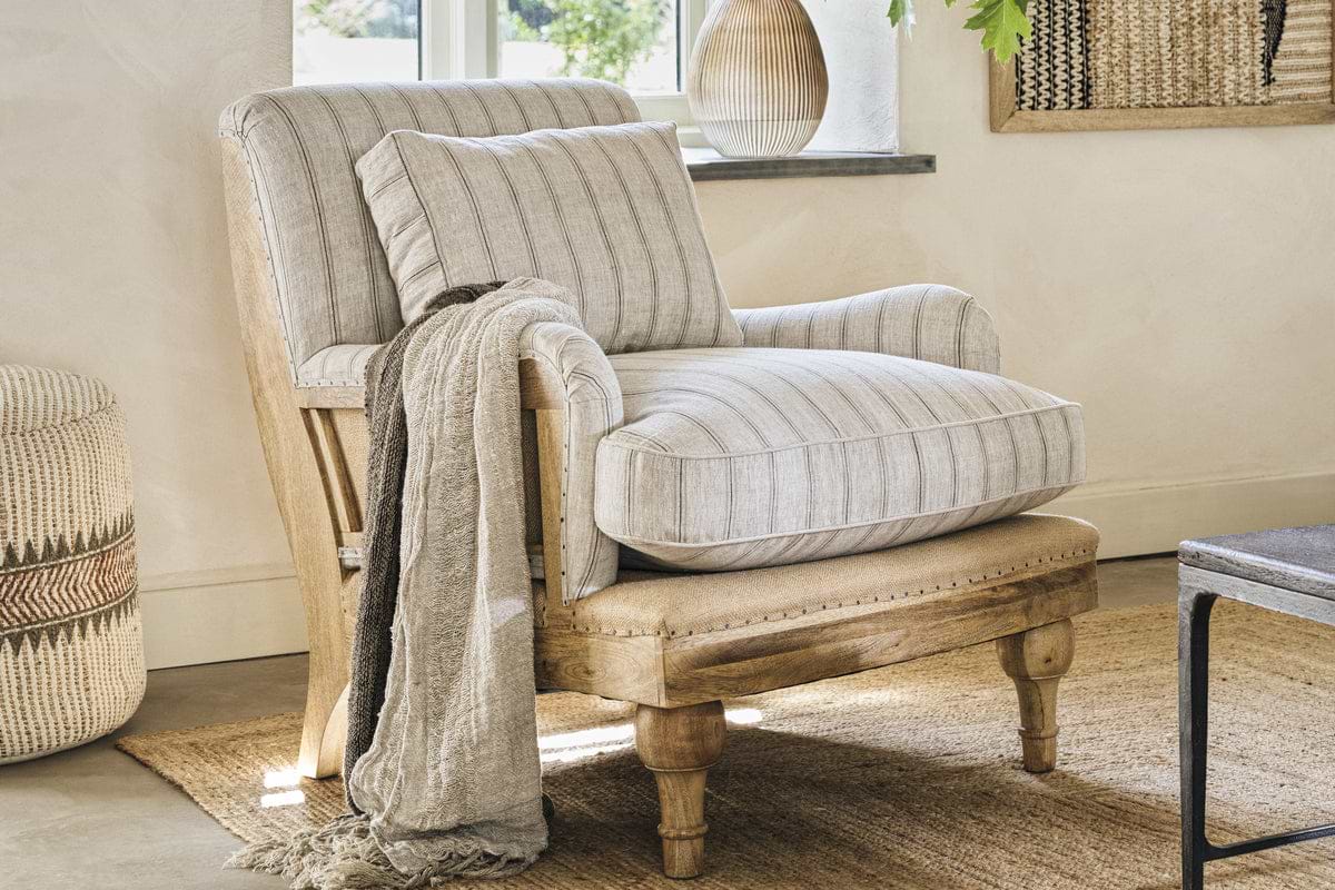Abe Deconstructed Linen Armchair - Stripe - Natural-SEATING-Nkuku