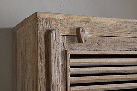 Ibo Reclaimed Wood Slatted Tall Cabinet  - Natural - Tall