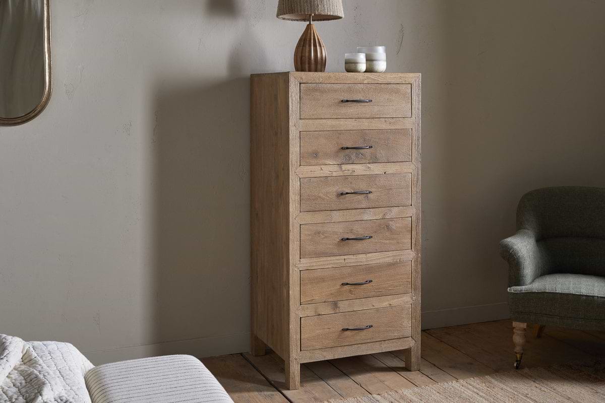 Iya Reclaimed Wood Tall Boy Chest of Drawers - Natural-BEDROOM FURNITURE-Nkuku