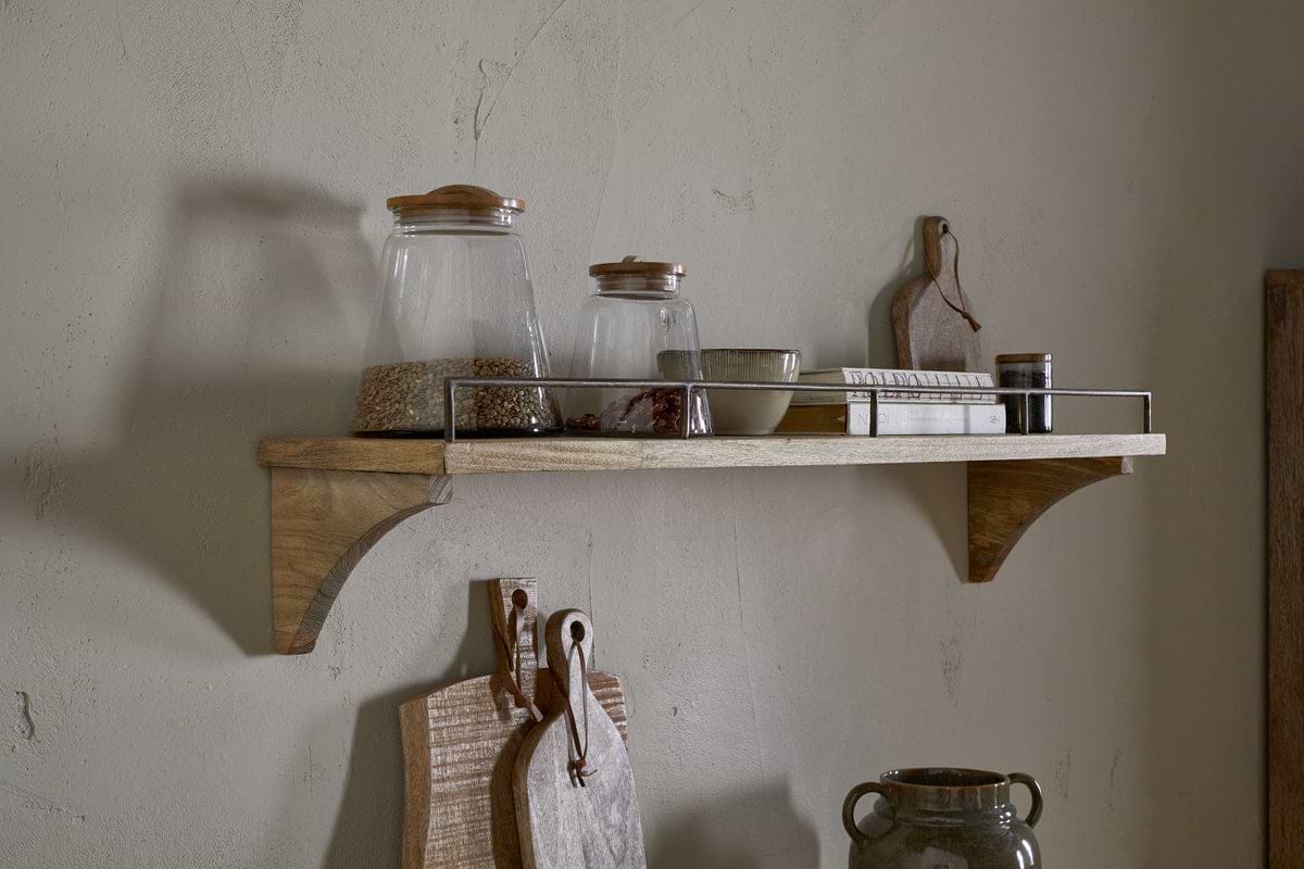 Meera Mango Wood & Iron Gallery Shelf - Natural