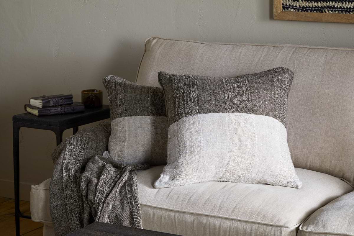 Munir Linen Cushion Cover - Charcoal-TEXTILES-Nkuku