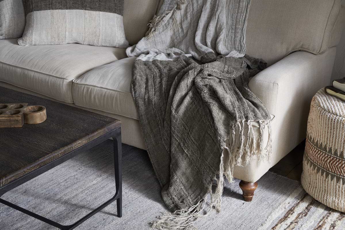 Munir Linen Throw - Charcoal-TEXTILES-Nkuku