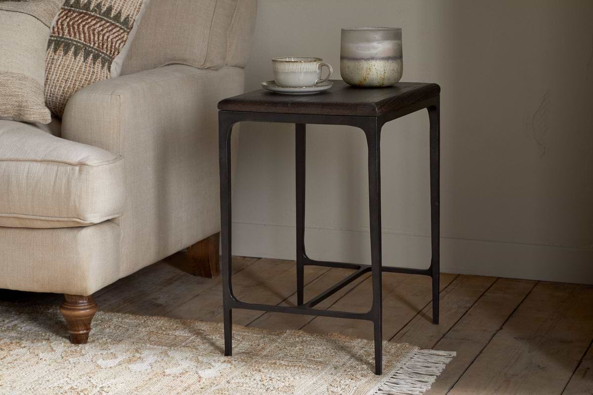 Sita Reclaimed Wood & Iron Side Table - Chocolate Brown-TABLES-Nkuku