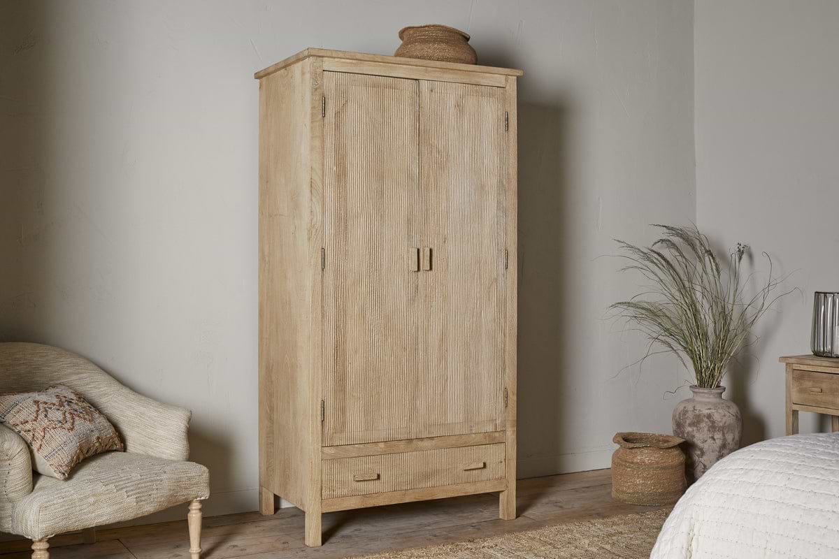 Vivan Grooved Wardrobe - Natural-BEDROOM FURNITURE-Nkuku