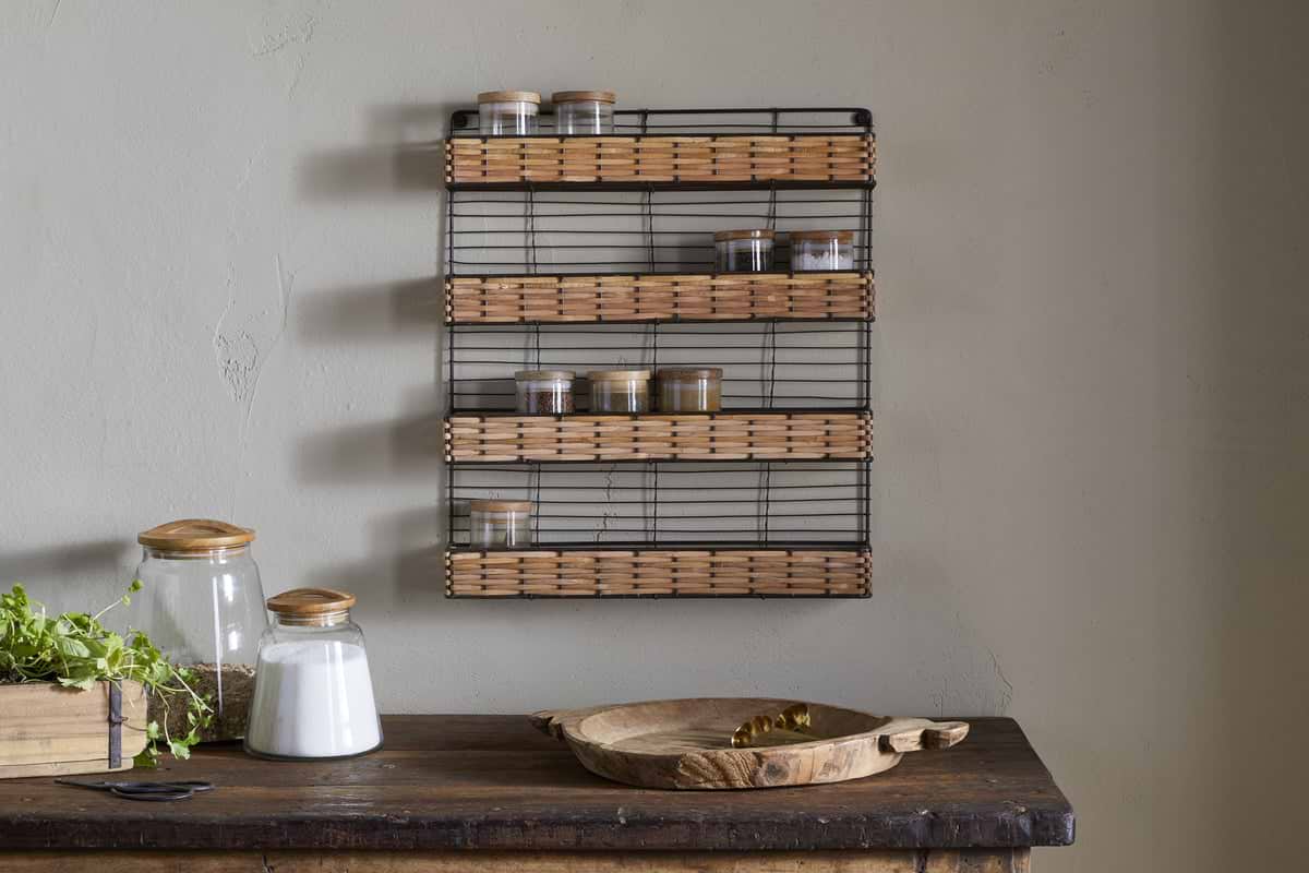 Montali Iron & Rattan Spice Rack - Natural-KITCHEN STORAGE & UTILITY-Nkuku