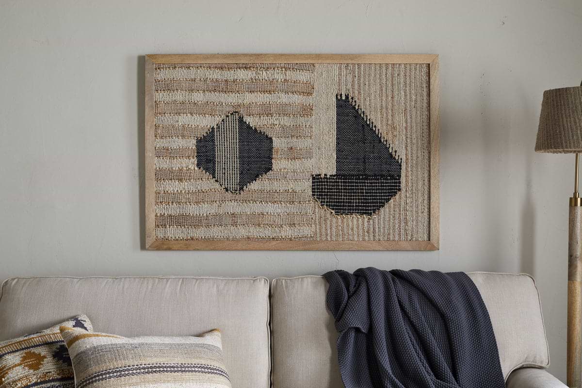 Kiran Large Textured Wall Art - Natural & Dark Blue-DECORATIVE ACCESSORIES-Nkuku