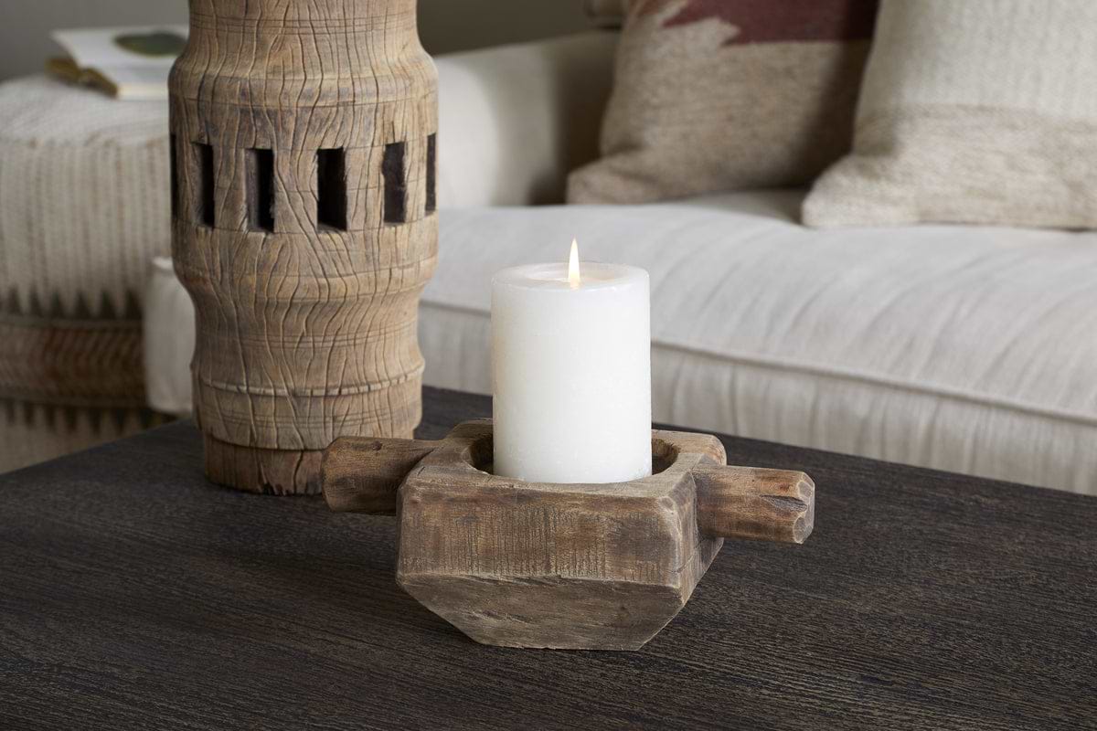 Apu Reclaimed Wood Traditional Candle Holder - Natural-CANDLES HOLDERS & LANTERNS-Nkuku