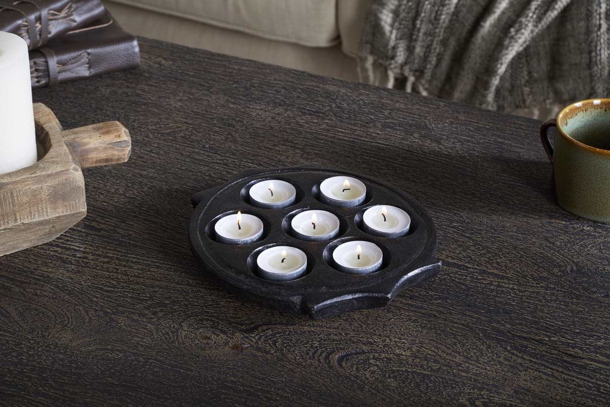 Maji Stone Multi Tealight Holder - Antique Black-CANDLES HOLDERS & LANTERNS-Nkuku