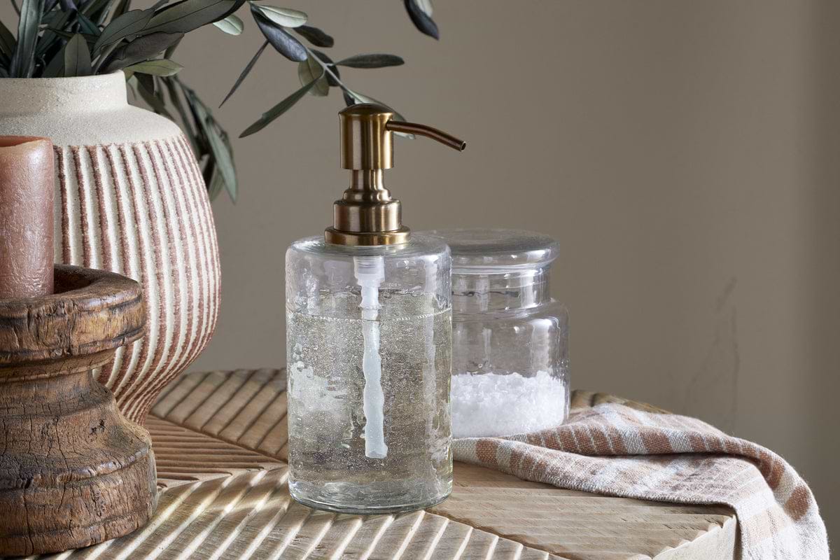 Ilcoso Recycled Hammered Glass Soap Dispenser - Clear-BATHROOM-Nkuku