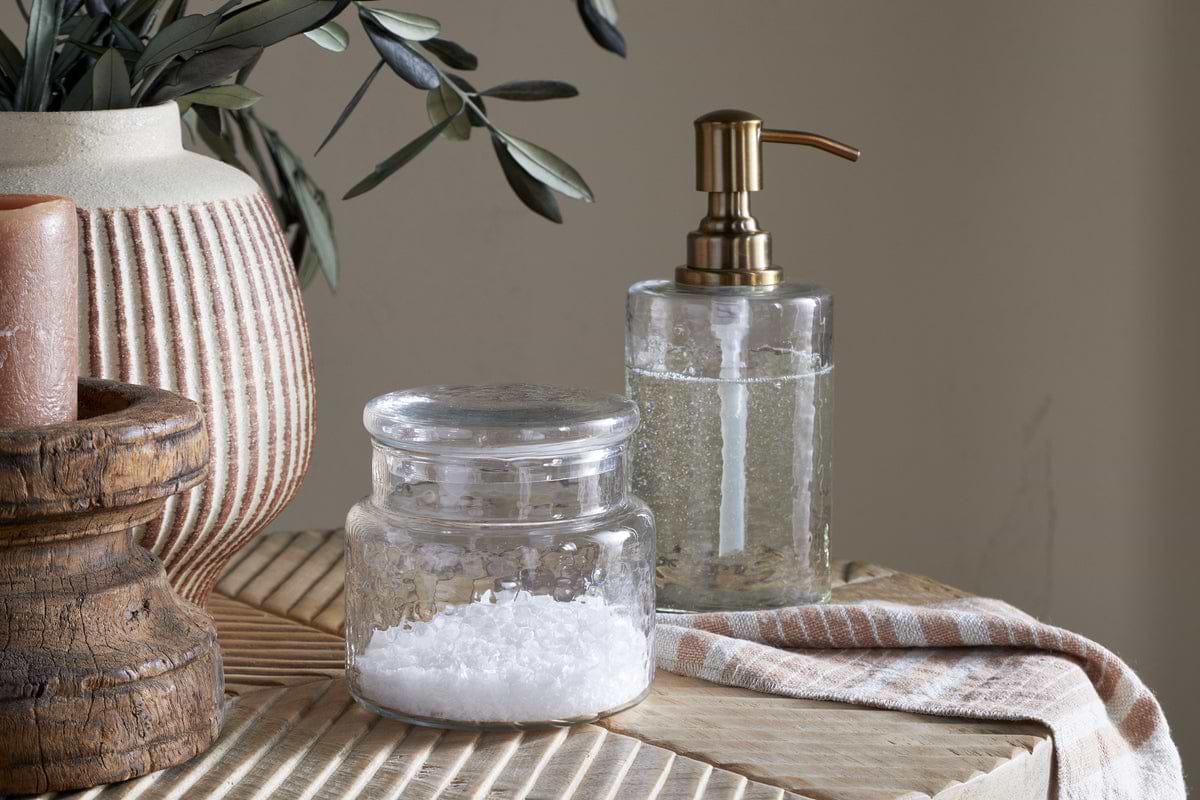 Ilcoso Recycled Hammered Glass Storage Pot - Clear-BATHROOM-Nkuku