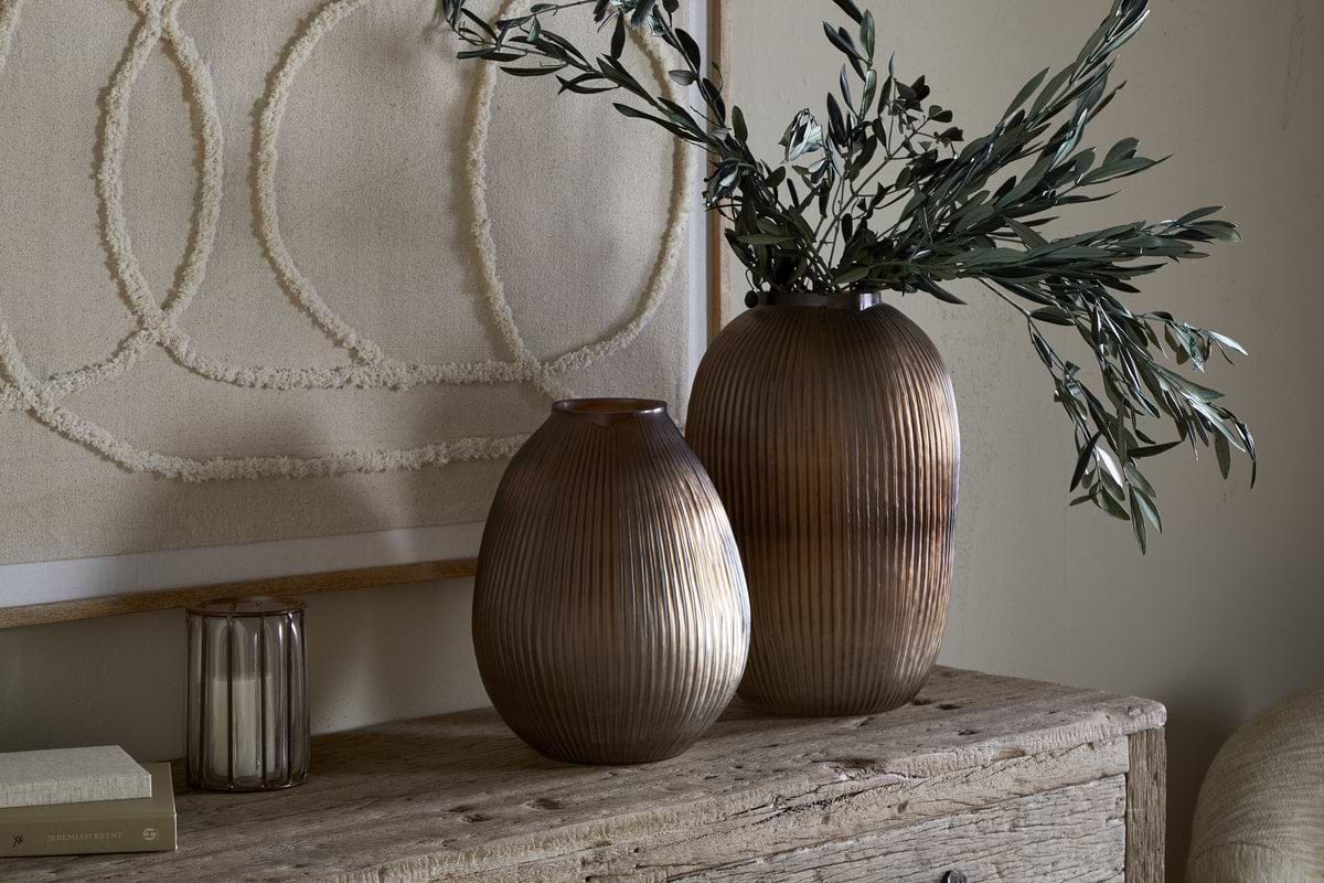 Linsy Ribbed Glass Vase - Smoke Brown-VASES & PLANTERS-Nkuku