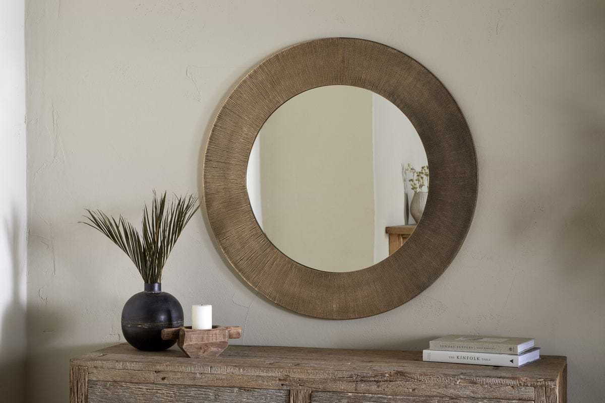 Moto Round Mirror - Antique Brass-MIRRORS-Nkuku