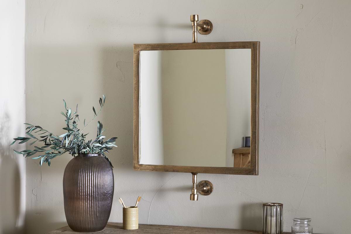 Visala Square Swivel Wall Mirror - Antique Brass - Square-MIRRORS-Nkuku