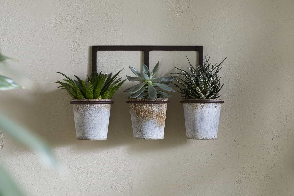 Tukana Triple Wall Hung Planter - Zinc-VASES & PLANTERS-Nkuku