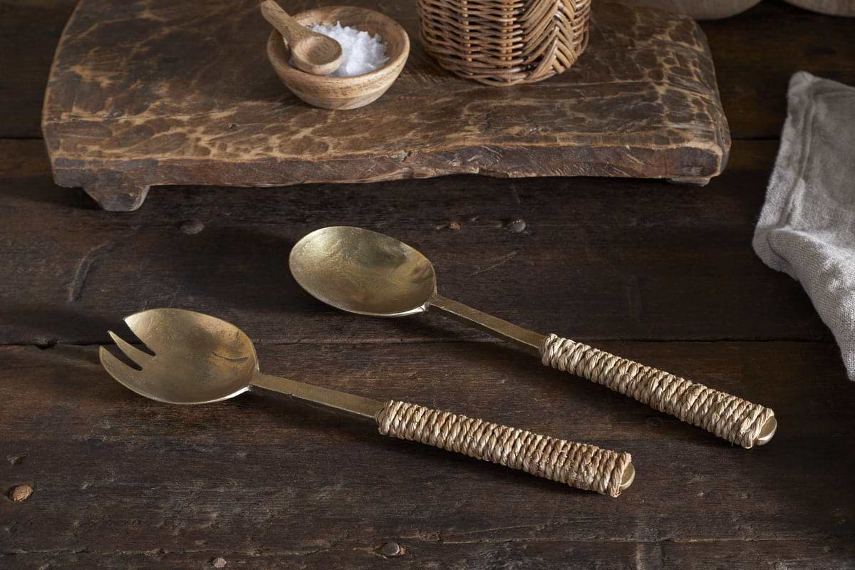 Abani Salad Servers - Antique Brass-SERVEWARE-Nkuku