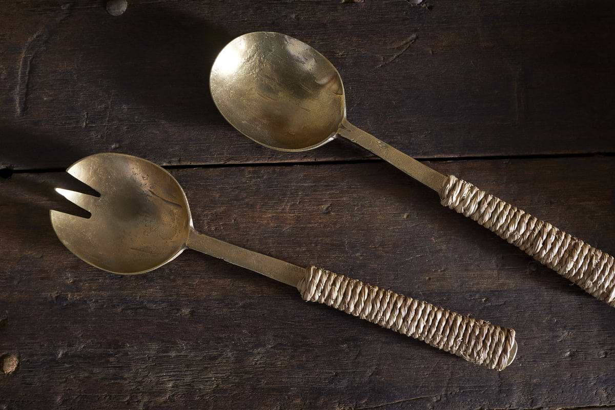 Rustic Spork Abani Salad Servers - Antique Brass-nkuku – Nkuku