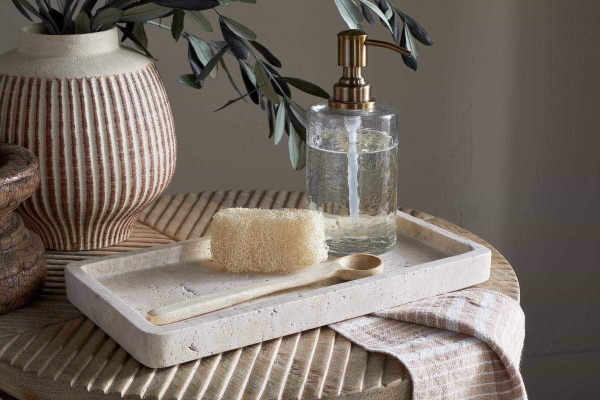Ganda Travertine Vanity Tray - Cream-BATHROOM-Nkuku