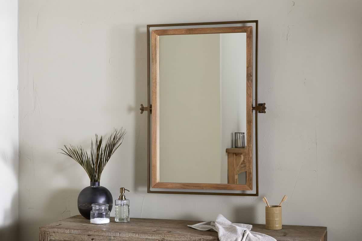 Mar Swivel Wall Mirror - Antique Brass & Natural-MIRRORS-Nkuku
