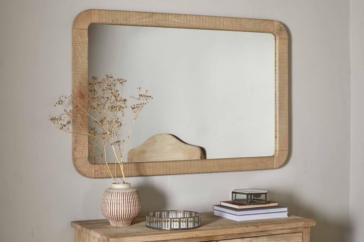 Vivan Rectangular Grooved Wood Mirror - Natural-MIRRORS-Nkuku