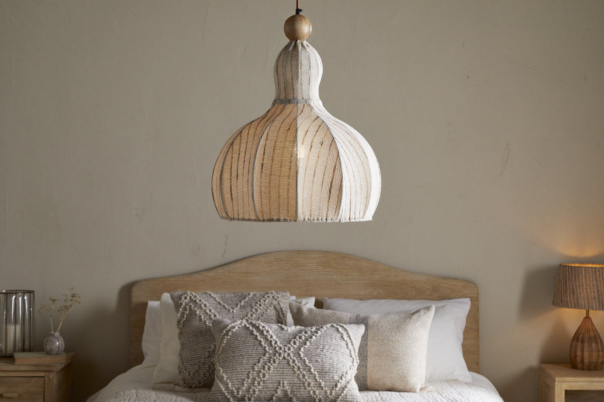 Kela Fabric Pendant - Off White-LIGHTS-Nkuku