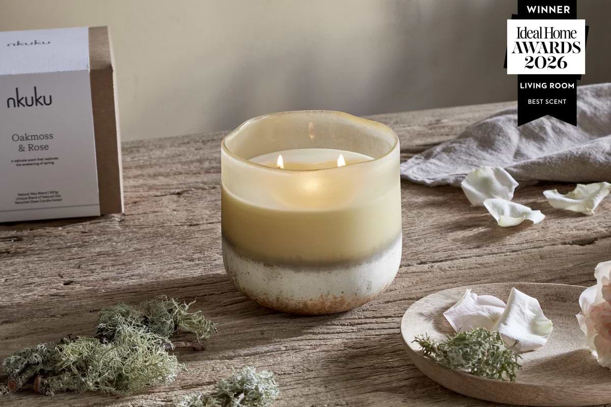 Oakmoss & Rose 3 Wick Scented Candle - Yellow - 3 Wick-CANDLES & HOME FRAGRANCE-Nkuku