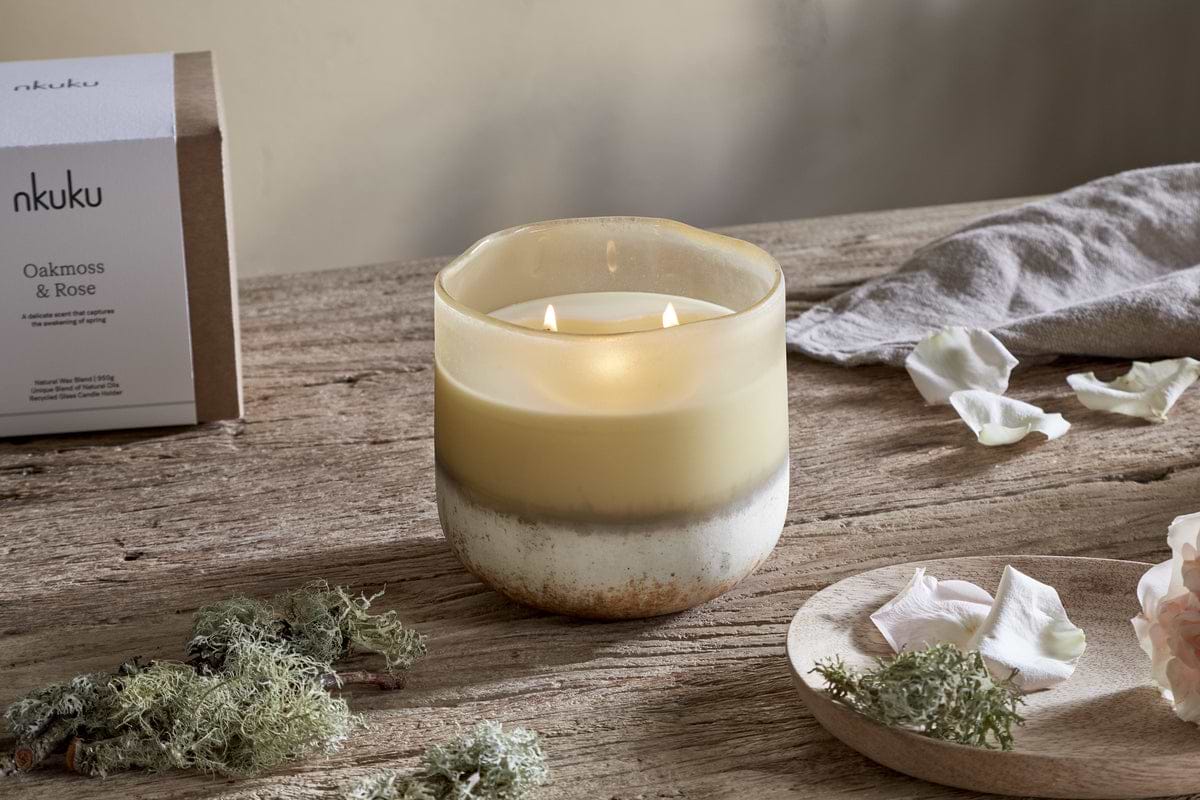Oakmoss & Rose 3 Wick Scented Candle - Yellow - 3 Wick-CANDLES & HOME FRAGRANCE-Nkuku