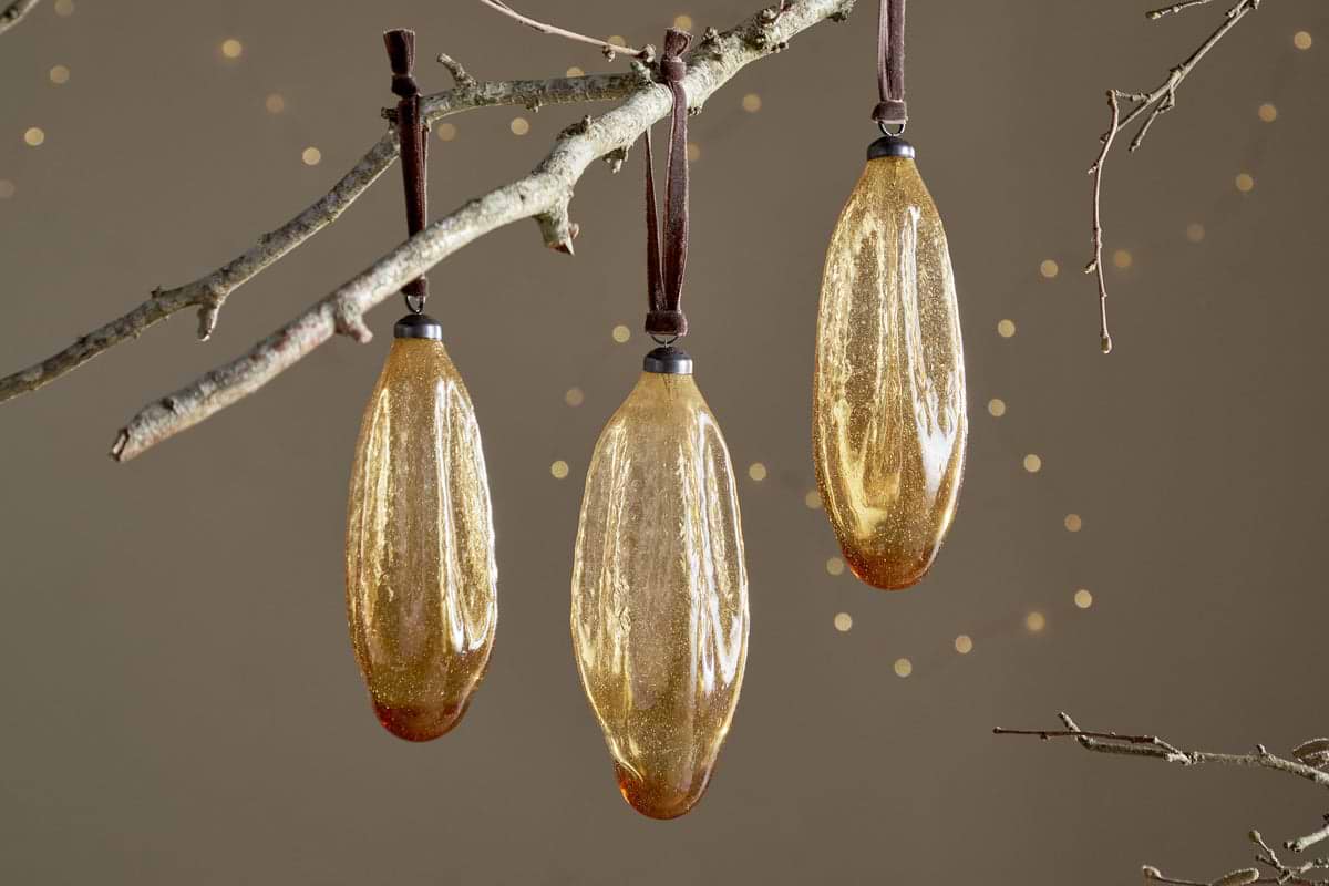 Supara Baubles - Ochre - (Set of 3)-CHRISTMAS DECORATIONS-Nkuku