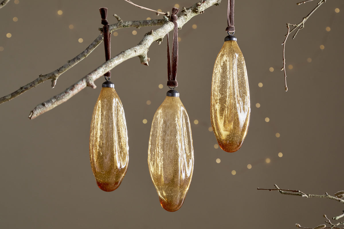 Supara Baubles - Ochre - (Set of 3)-CHRISTMAS DECORATIONS-Nkuku