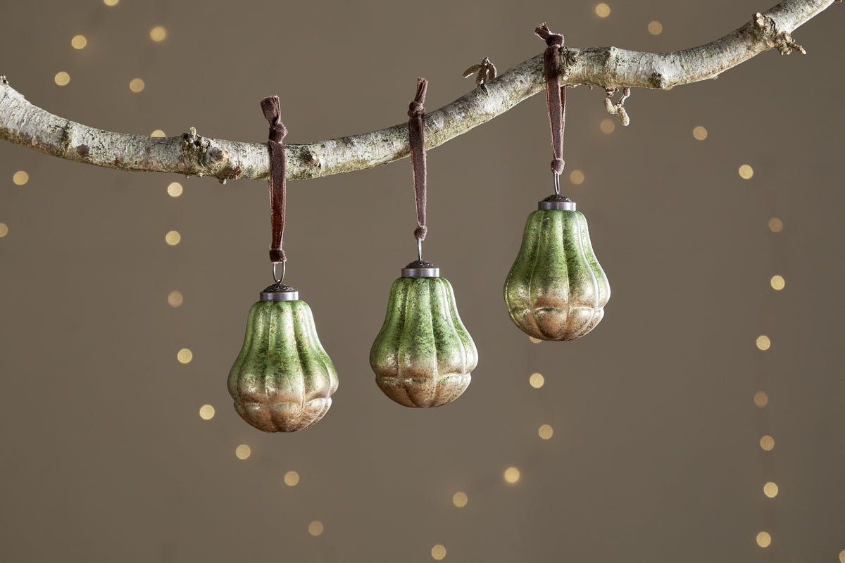 Jasaan Baubles - Green Smoke - (Set of 3)-CHRISTMAS DECORATIONS-Nkuku