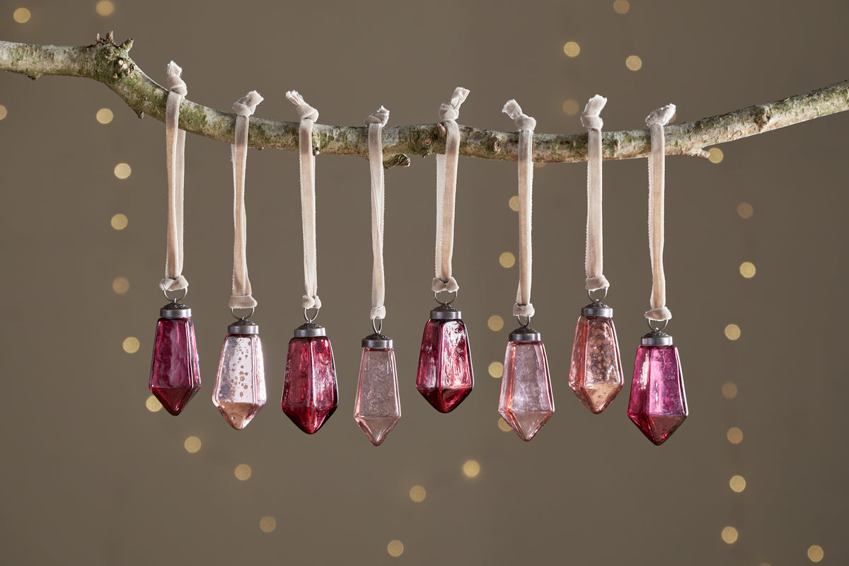 Ratnam Baubles - Mixed Merlot - (Set of 8)-CHRISTMAS DECORATIONS-Nkuku